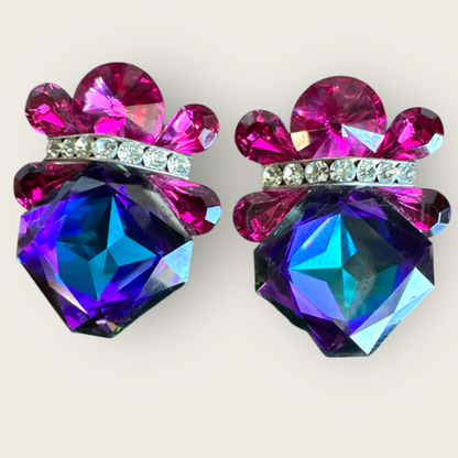 Vintage “Nelly” 1980s Statement Clip-On Earrings – Swarovski Crystal, Signed