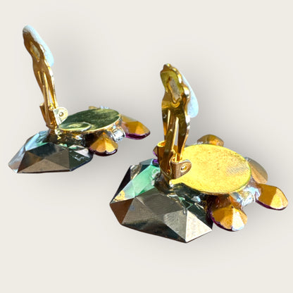 Vintage “Nelly” 1980s Statement Clip-On Earrings – Swarovski Crystal, Signed