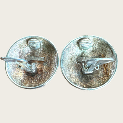 Vintage E. Pearl Silver Plated Ribbed Dome Clip-On Earrings | 1.25 Inch Statement Design