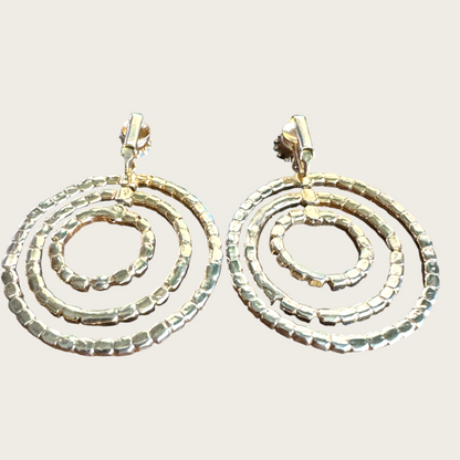 Vintage 1960s–1970s Green & Blue Rhinestone Spiral Clip-On Earrings | Atomic Age Statement Hoops