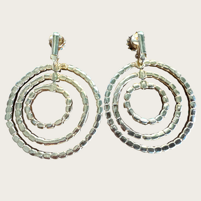 Vintage 1960s–1970s Green & Blue Rhinestone Spiral Clip-On Earrings | Atomic Age Statement Hoops