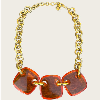 Vintage Givenchy Amber Lucite Statement Necklace with Gold Chain and 4G Tag