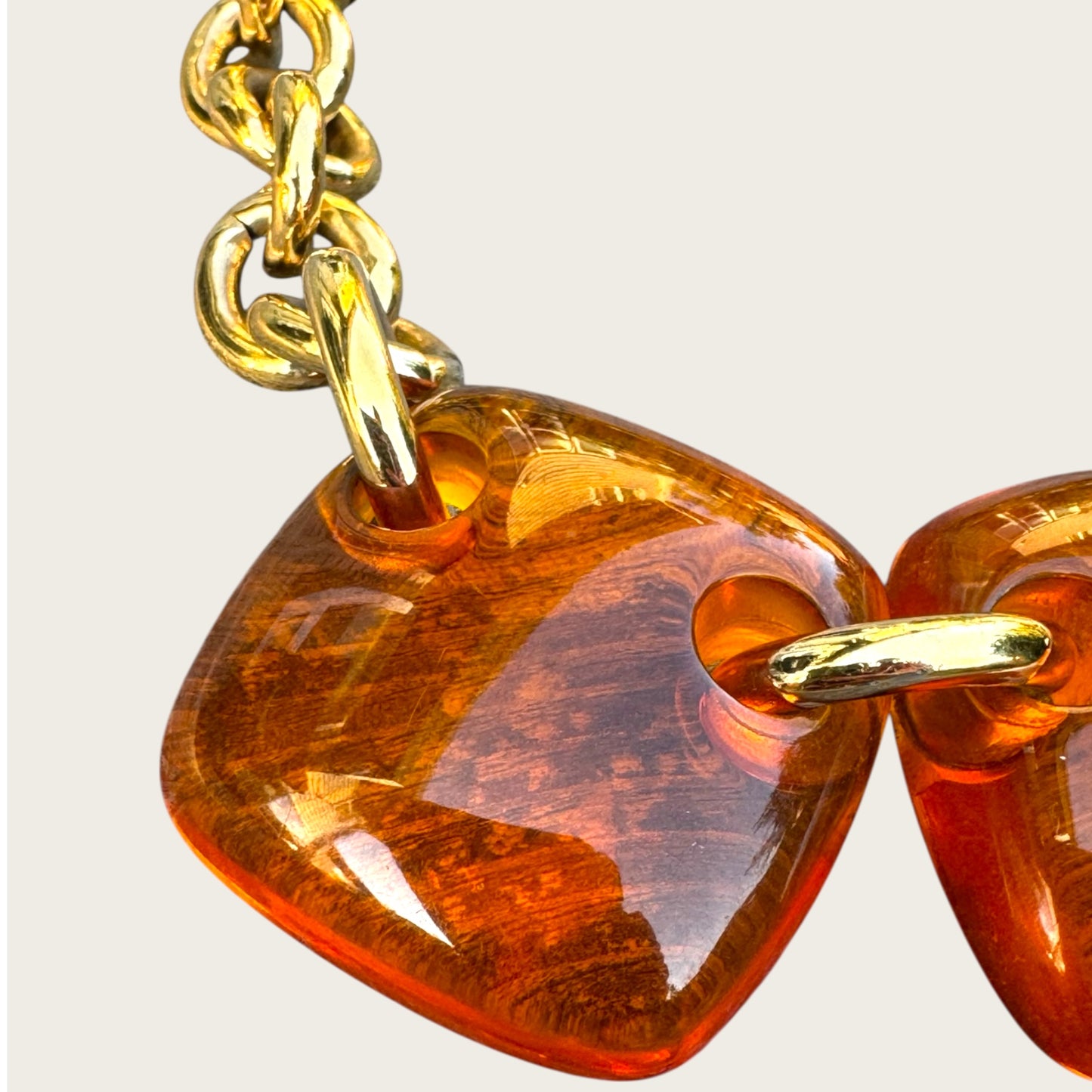 Vintage Givenchy Amber Lucite Statement Necklace with Gold Chain and 4G Tag