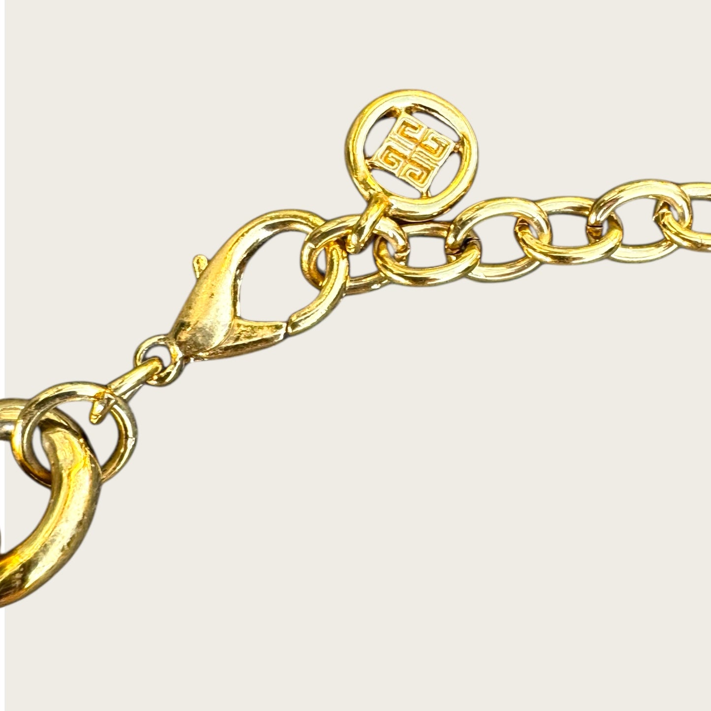 Vintage Givenchy Amber Lucite Statement Necklace with Gold Chain and 4G Tag