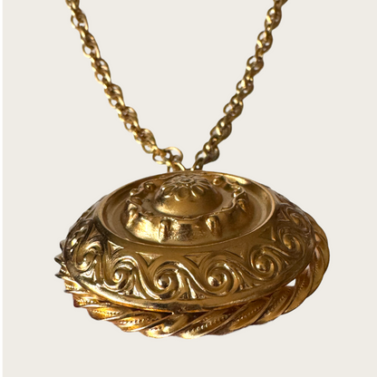 Signed Napier Gold-Tone Domed Medallion Necklace with Twisted Rope Edge | Vintage 1970s Renaissance Revival Statement Jewelry