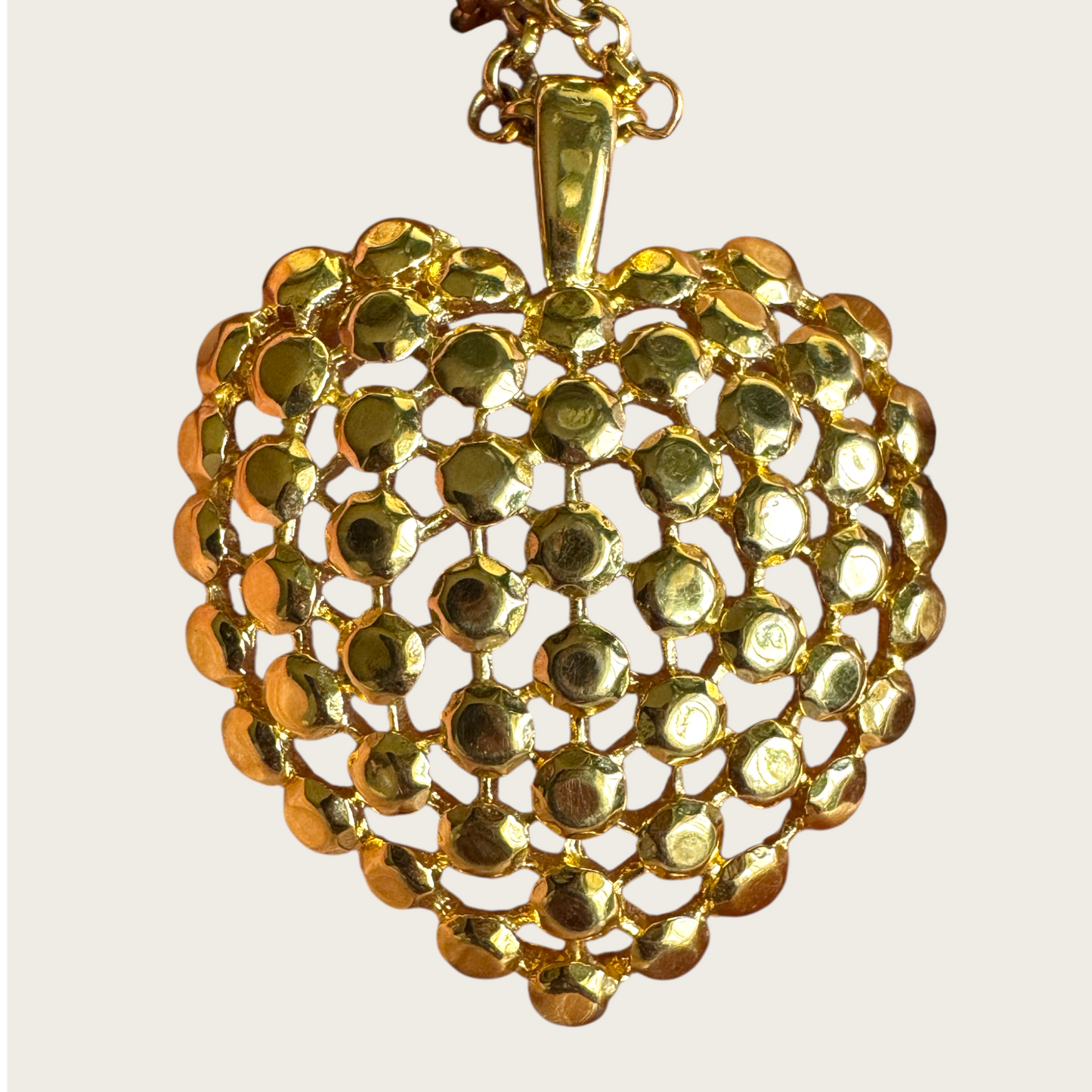 Signed Trifari Gold-Tone Domed Heart Pendant Necklace on 31-Inch Chain | Vintage 1970s Statement Jewelry