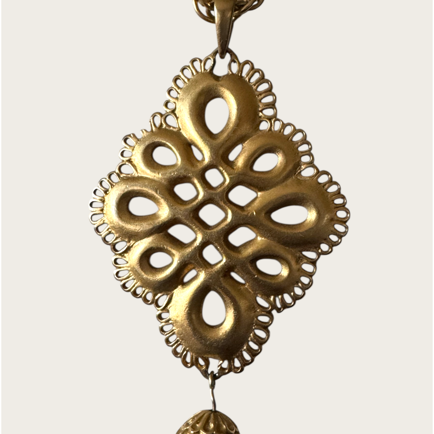 Vintage E. Pearl Gold-Tone Medallion Tassel Necklace | 1960s–1970s Statement Jewelry