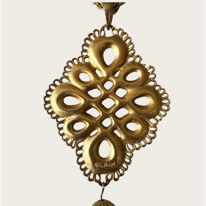 Vintage E. Pearl Gold-Tone Medallion Tassel Necklace | 1960s–1970s Statement Jewelry