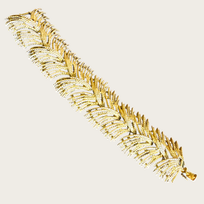 Sara Coventry “Golden Bouquet” 1961 Signed Patent Pending Bracelet & Earring Set – Mid-Century Textured Gold Panel Demi-Parure