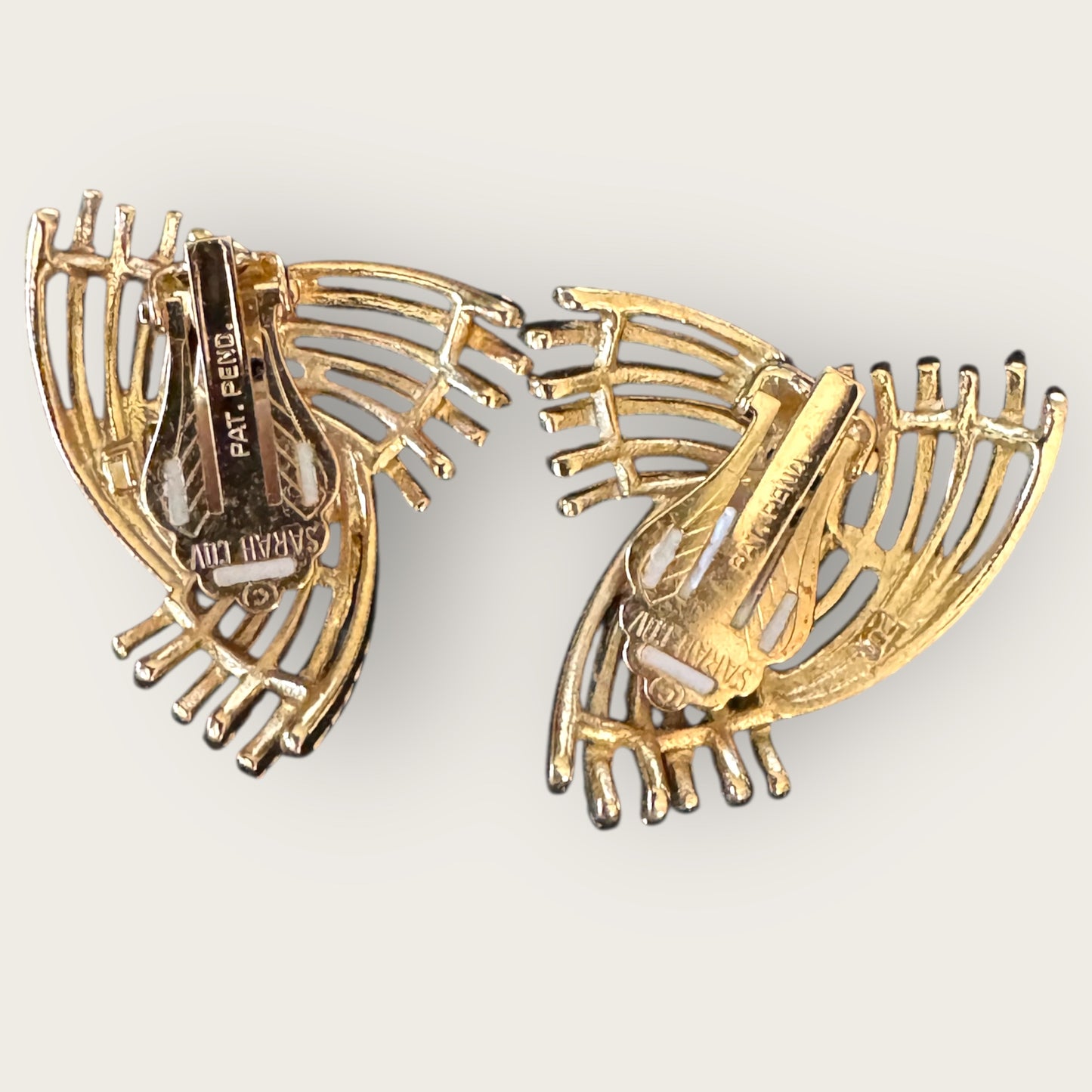 Sara Coventry “Golden Bouquet” 1961 Signed Patent Pending Bracelet & Earring Set – Mid-Century Textured Gold Panel Demi-Parure