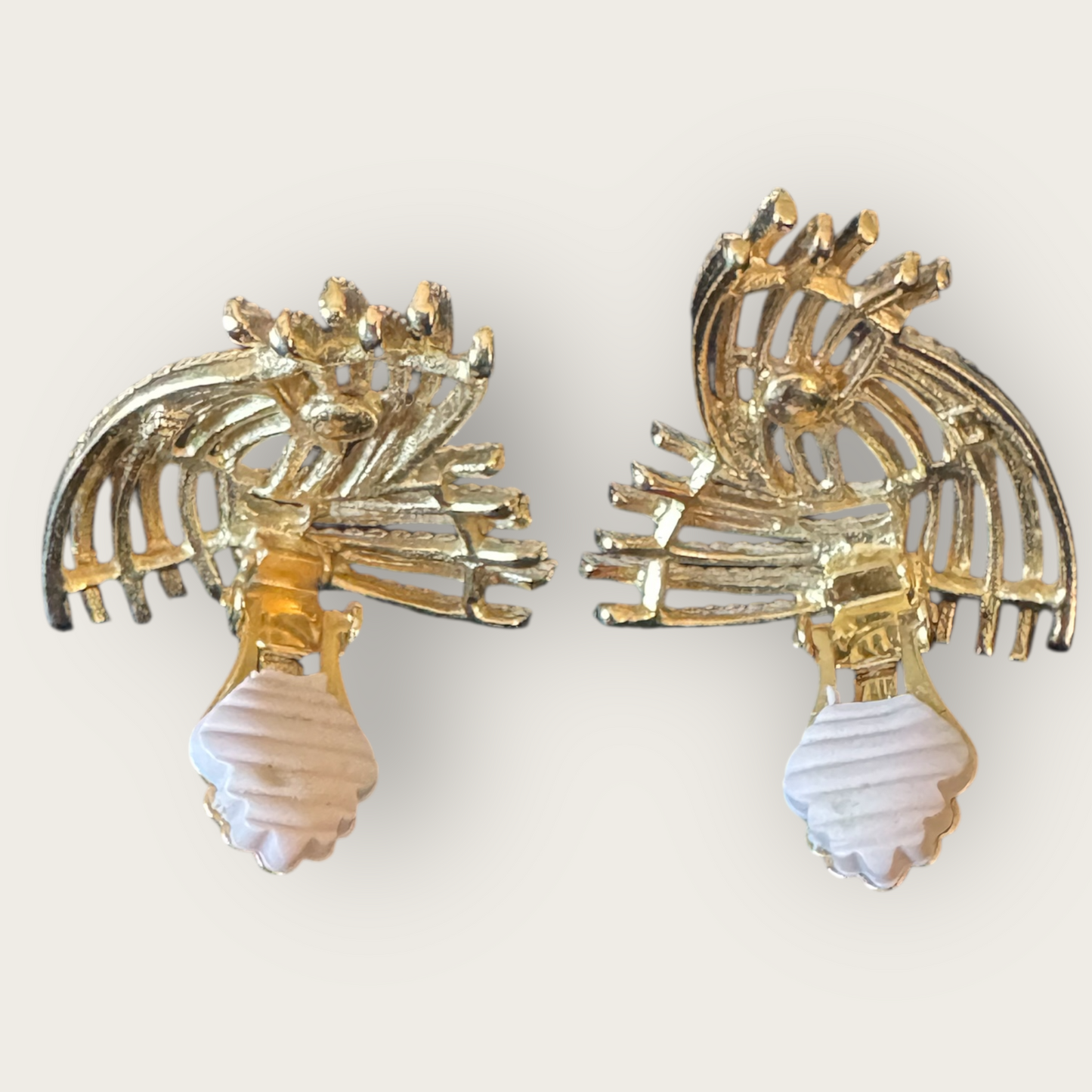 Sara Coventry “Golden Bouquet” 1961 Signed Patent Pending Bracelet & Earring Set – Mid-Century Textured Gold Panel Demi-Parure