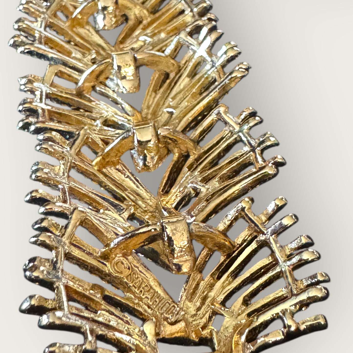 Sara Coventry “Golden Bouquet” 1961 Signed Patent Pending Bracelet & Earring Set – Mid-Century Textured Gold Panel Demi-Parure