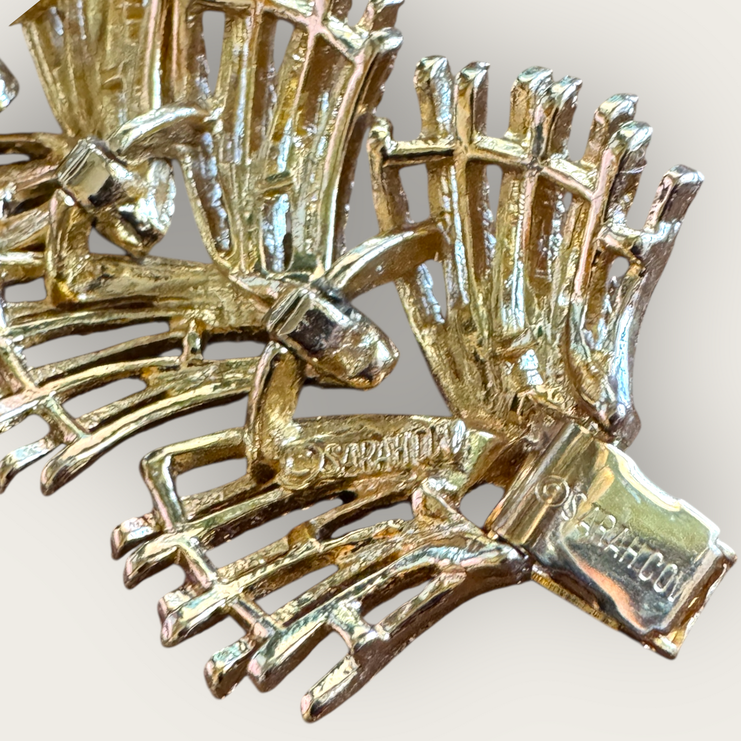 Sara Coventry “Golden Bouquet” 1961 Signed Patent Pending Bracelet & Earring Set – Mid-Century Textured Gold Panel Demi-Parure