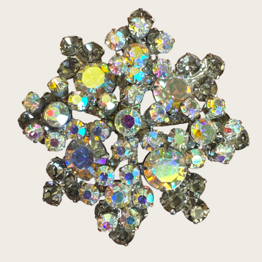 Juliana Verified Layered Florette Brooch | Aurora Borealis Rhinestone Book Piece | Vintage DeLizza & Elster | Private Collection
