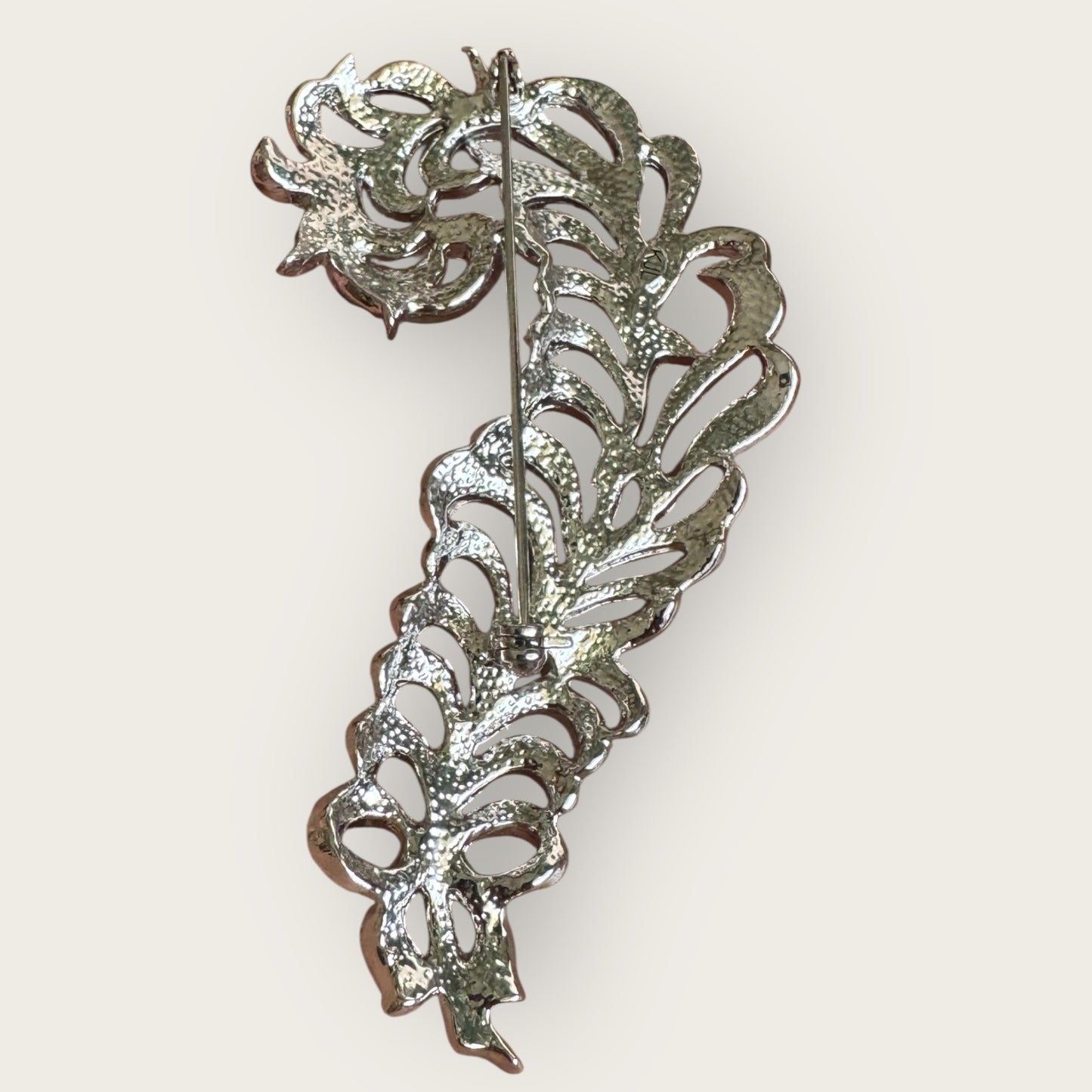 Signed Kenneth Jay Lane Feather Brooch with Pave Rhinestones – Vintage KJL Designer Costume Jewelry