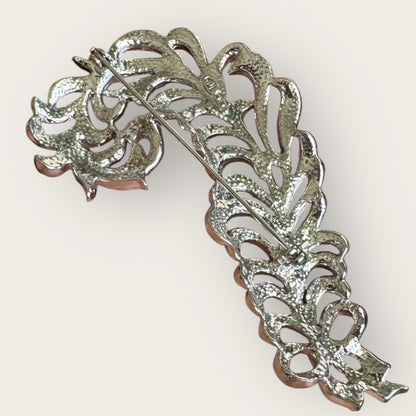 Signed Kenneth Jay Lane Feather Brooch with Pave Rhinestones – Vintage KJL Designer Costume Jewelry