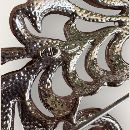 Signed Kenneth Jay Lane Feather Brooch with Pave Rhinestones – Vintage KJL Designer Costume Jewelry