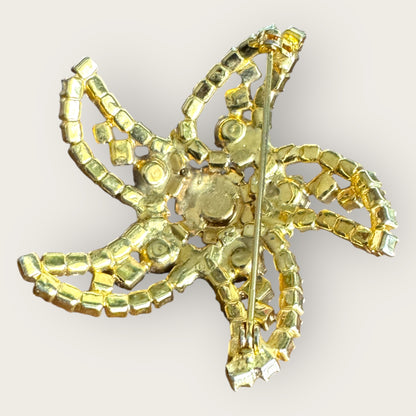 Vintage Pink and Pale Lavender Rhinestone Starfish Brooch – Gold Tone Mid-Century Costume Jewelry