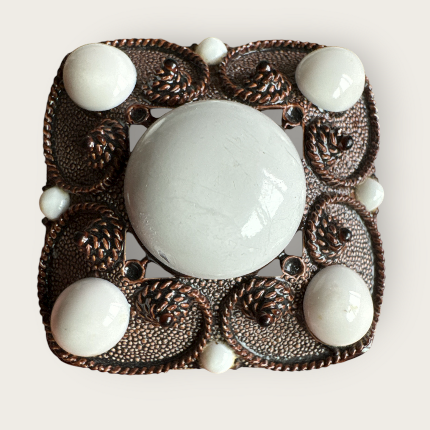 Vintage Capri White Glass Cabochon Brooch – Mid-Century Design