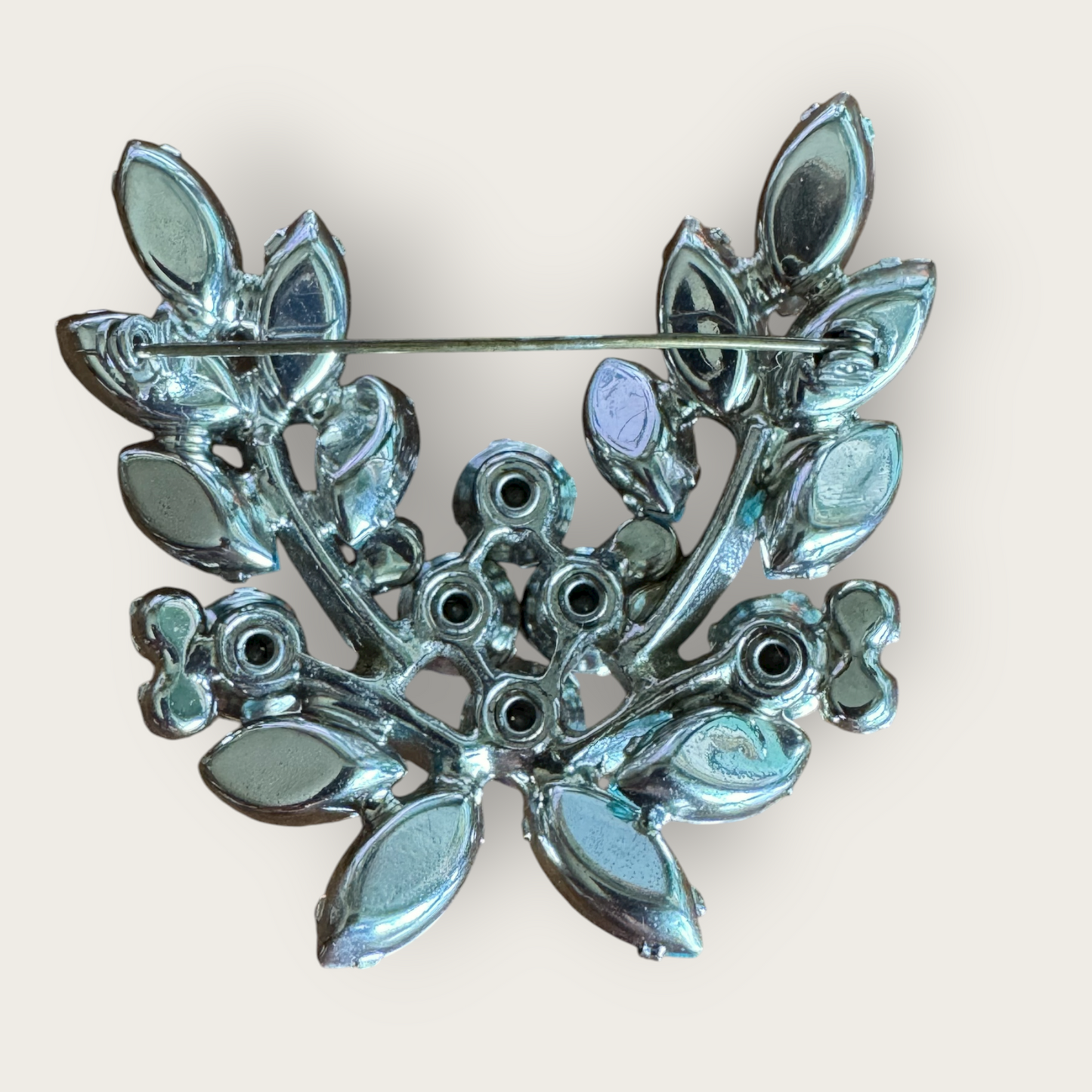 Verified Juliana Baby Blue & Aurora Borealis Rhinestone Brooch – 1960s Floral Spray