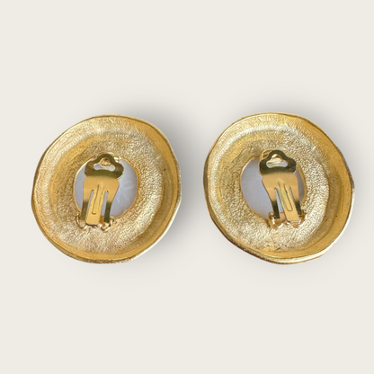 Vintage Catherine Stein Gold-Tone Earrings with Iridescent Resin Cabochons – 1970s Deadstock