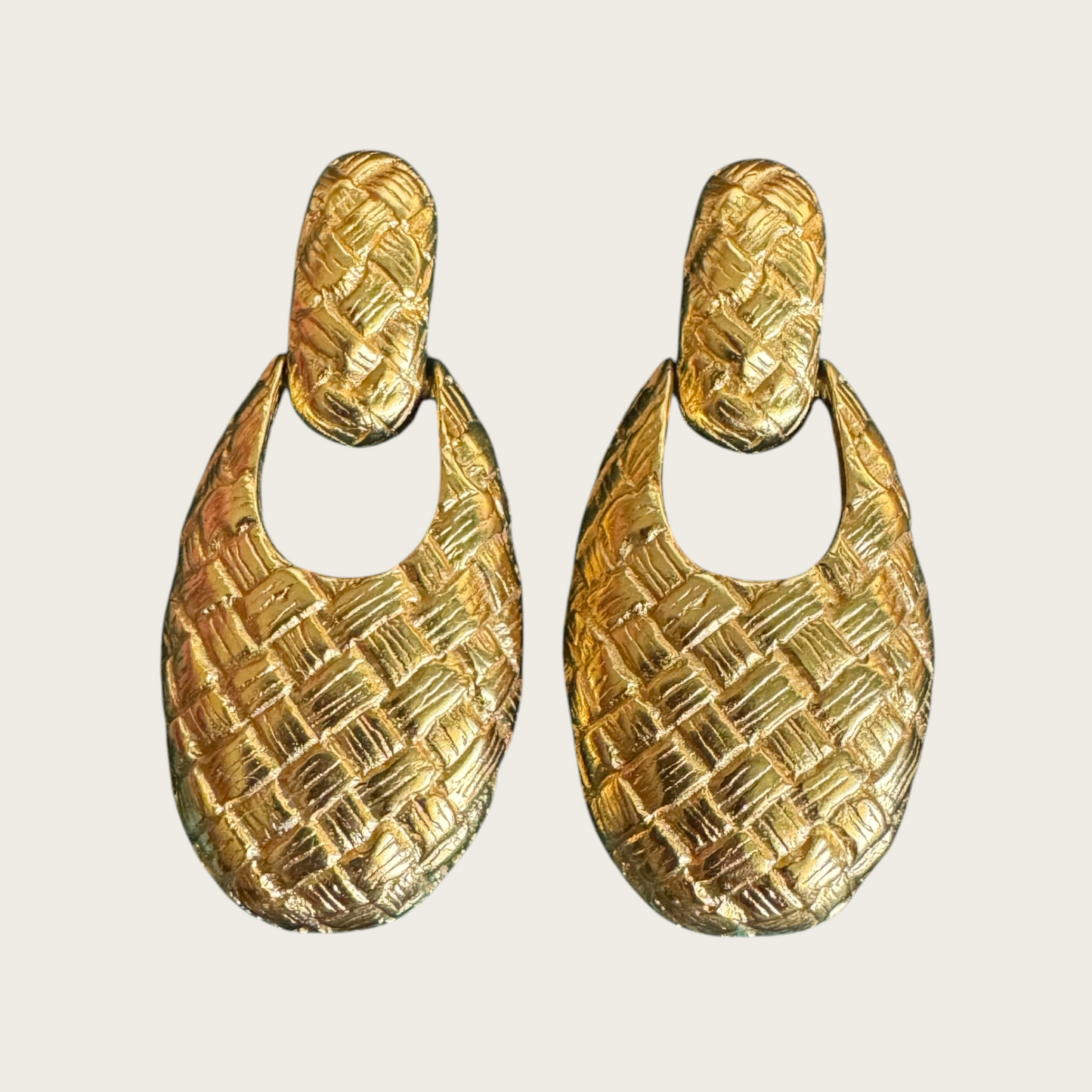 Vintage Givenchy Woven Texture Articulated Gold-Tone Statement Earrings