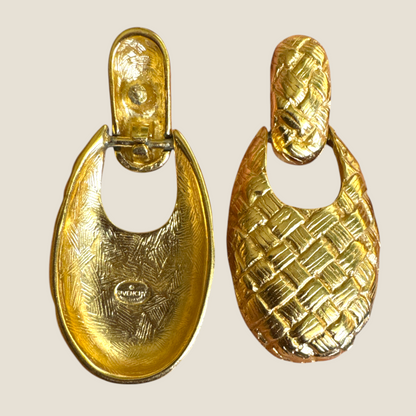 Vintage Givenchy Woven Texture Articulated Gold-Tone Statement Earrings