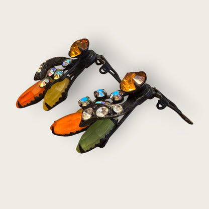 Vintage Japanned Rhinestone Earrings in Fall Tones – Unsigned 1940s–1950s
