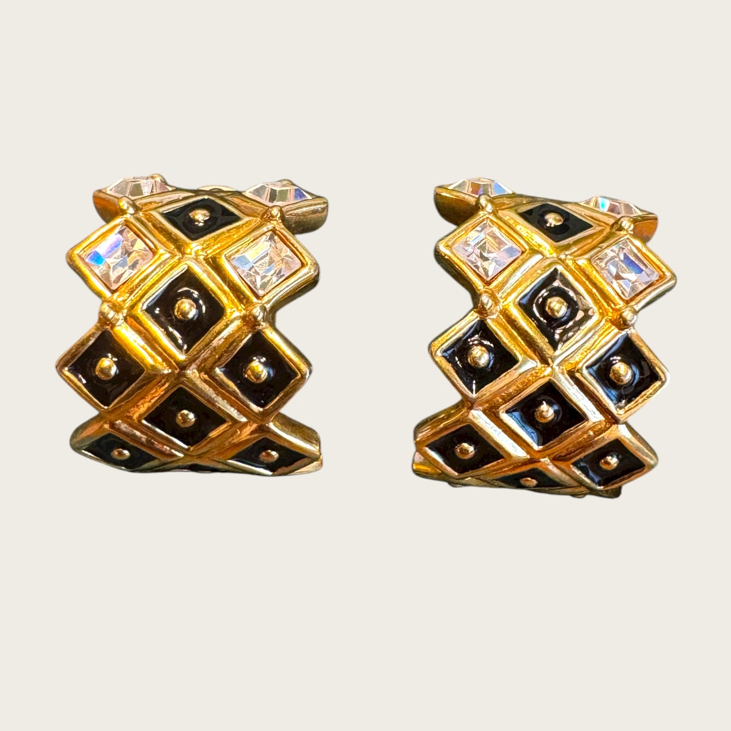 Swarovski Vintage Gold-Tone Enamel & Crystal Clip-On Earrings with Swan Hallmark