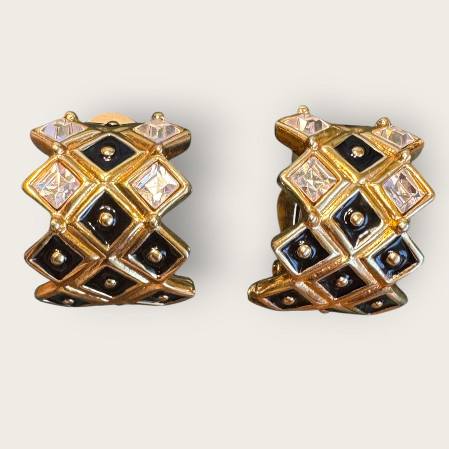 Swarovski Vintage Gold-Tone Enamel & Crystal Clip-On Earrings with Swan Hallmark