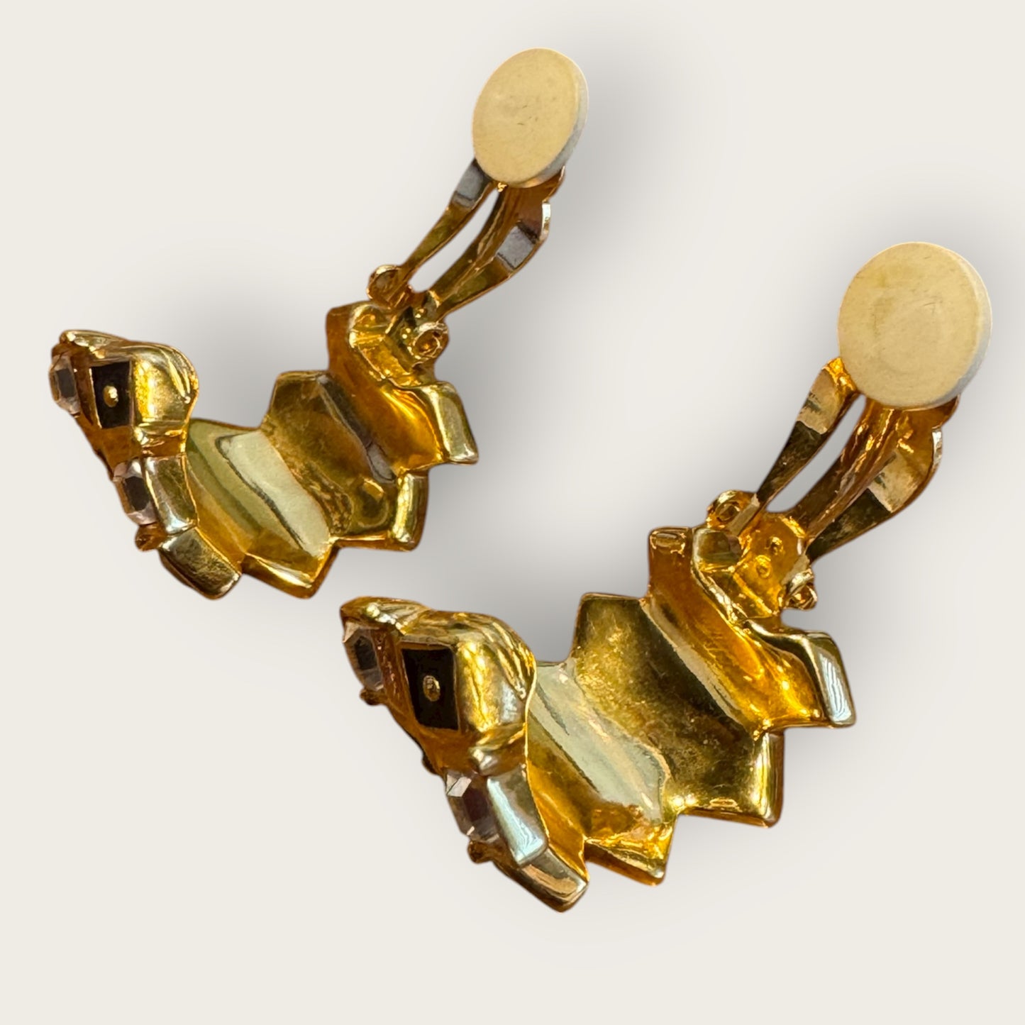 Swarovski Vintage Gold-Tone Enamel & Crystal Clip-On Earrings with Swan Hallmark