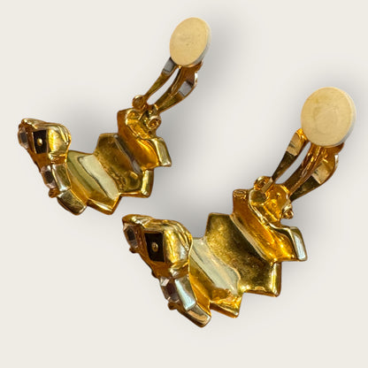 Swarovski Vintage Gold-Tone Enamel & Crystal Clip-On Earrings with Swan Hallmark