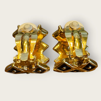 Swarovski Vintage Gold-Tone Enamel & Crystal Clip-On Earrings with Swan Hallmark