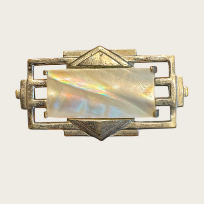 Art Deco 1930s Mother of Pearl & Silver-Tone Geometric Brooch – Petite Antique Pin