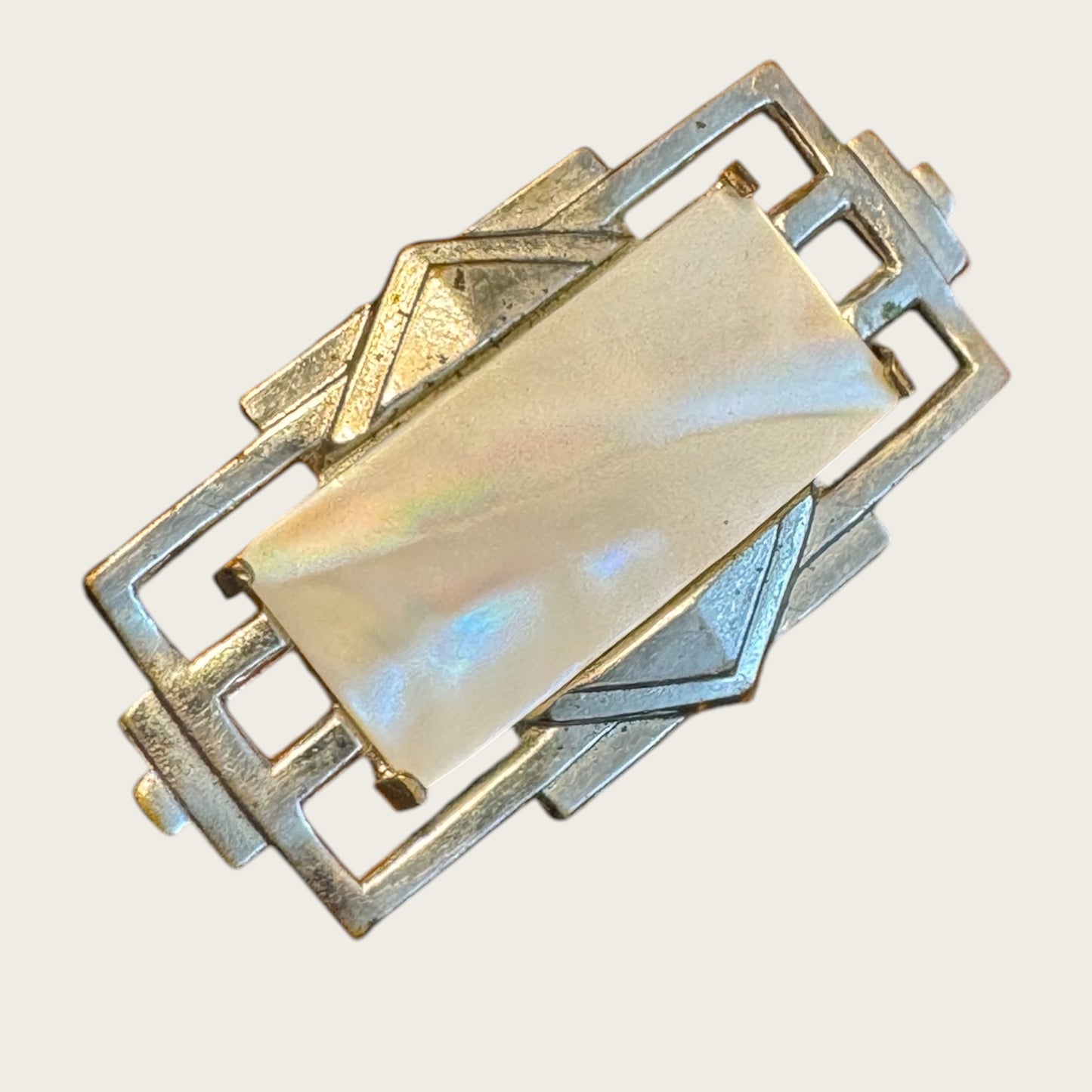 Art Deco 1930s Mother of Pearl & Silver-Tone Geometric Brooch – Petite Antique Pin