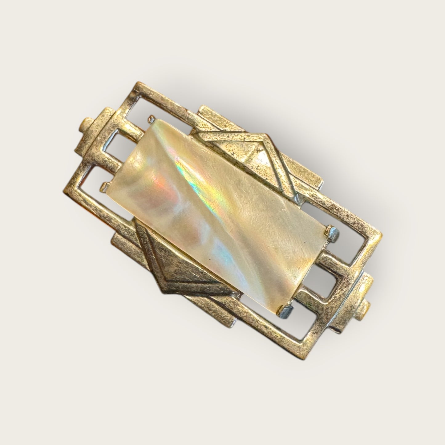 Art Deco 1930s Mother of Pearl & Silver-Tone Geometric Brooch – Petite Antique Pin