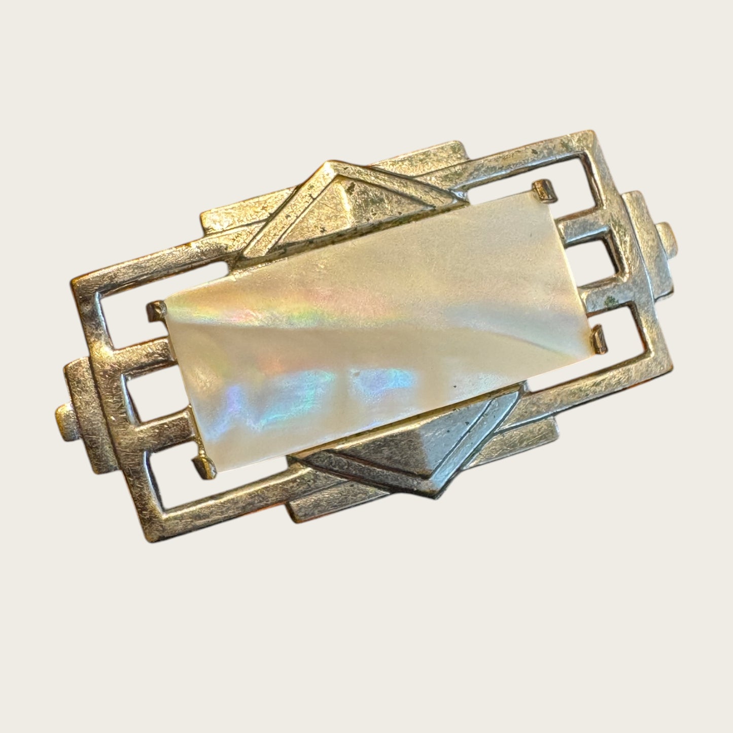 Art Deco 1930s Mother of Pearl & Silver-Tone Geometric Brooch – Petite Antique Pin