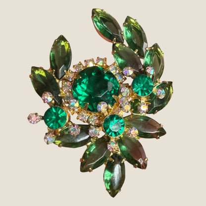 Verified Juliana Green Navette & Dentelle Florette Aurora Borealis Brooch