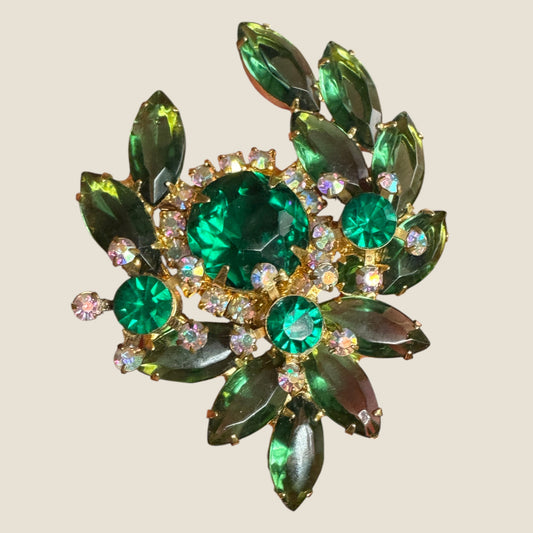 Verified Juliana Green Navette & Dentelle Florette Aurora Borealis Brooch