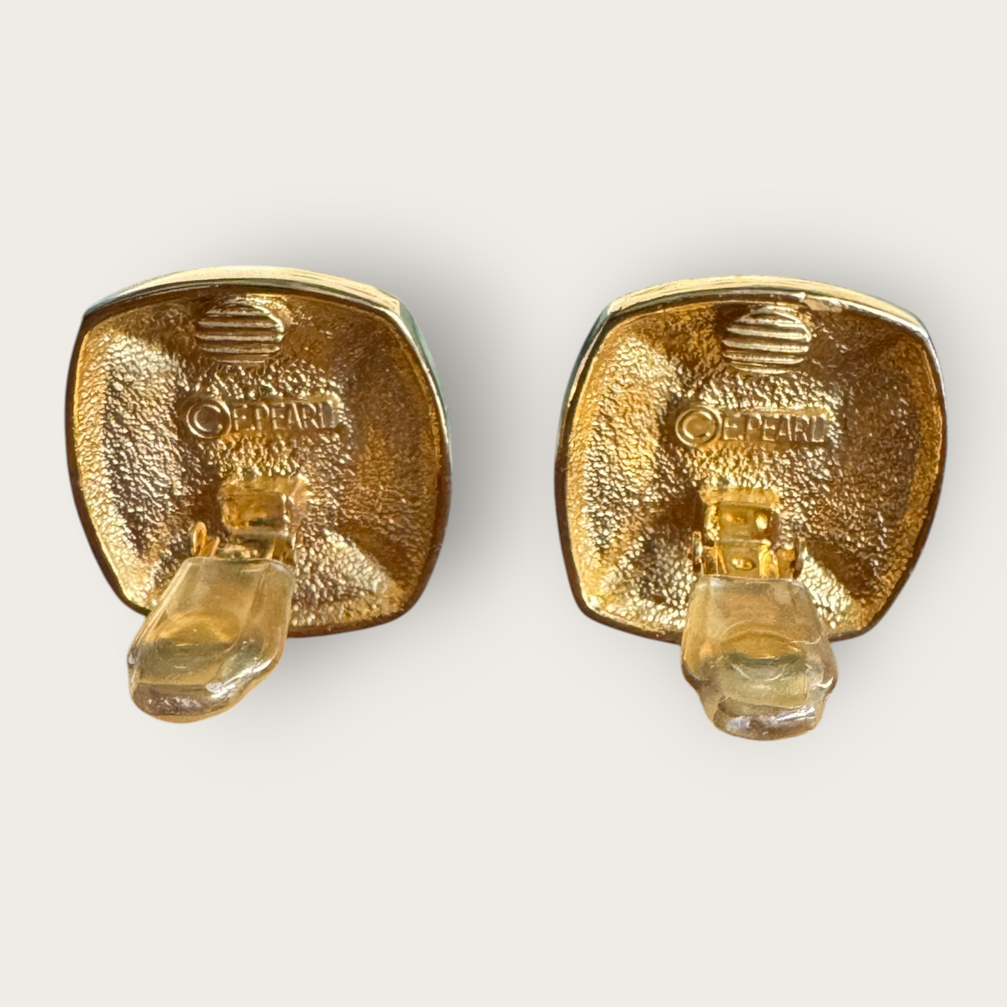 E. Pearl Vintage Enamel & Pearlized Cabochon Earrings