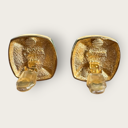 E. Pearl Vintage Enamel & Pearlized Cabochon Earrings