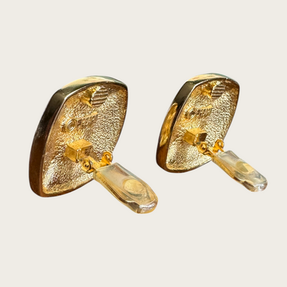E. Pearl Vintage Enamel & Pearlized Cabochon Earrings