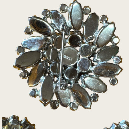 Weiss Blue Aurora Borealis & Milk Glass Brooch and Earrings Set