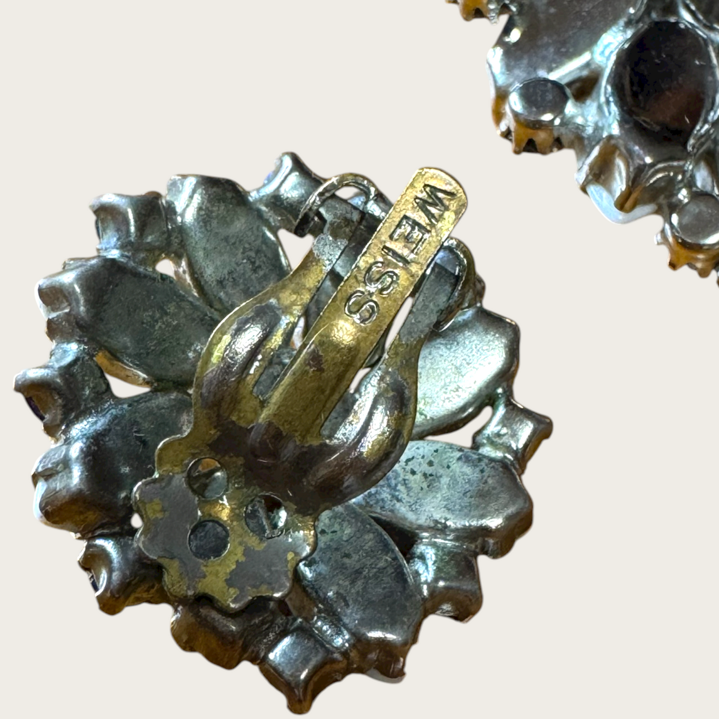 Weiss Blue Aurora Borealis & Milk Glass Brooch and Earrings Set