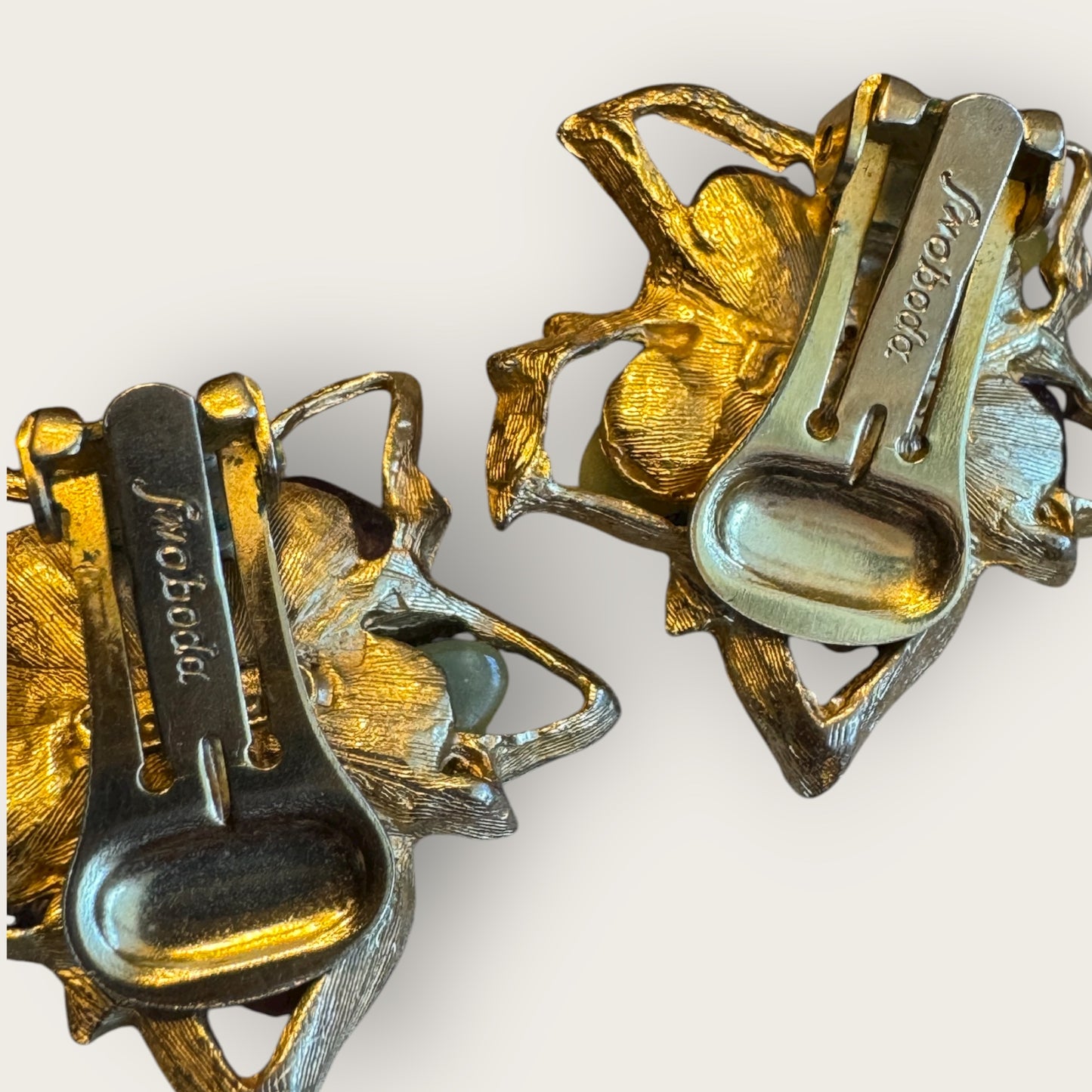 Vintage Swoboda Amethyst & Quartz Floral Brooch & Earrings Set with Real Pearls – Signed