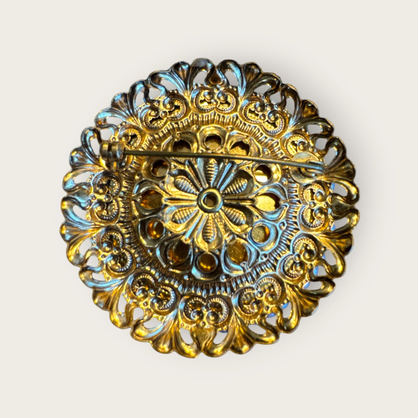 Mid-Century West Germany Floral Demi-Parure – Porcelain Transfer Brooch & Clip Earrings with Faux Pearl Filigree, c.1950s–1960s