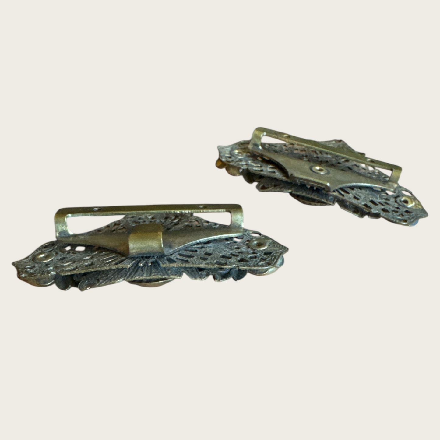 Antique Filigree Brass & Pearl Belt Buckle – Art Deco European Design