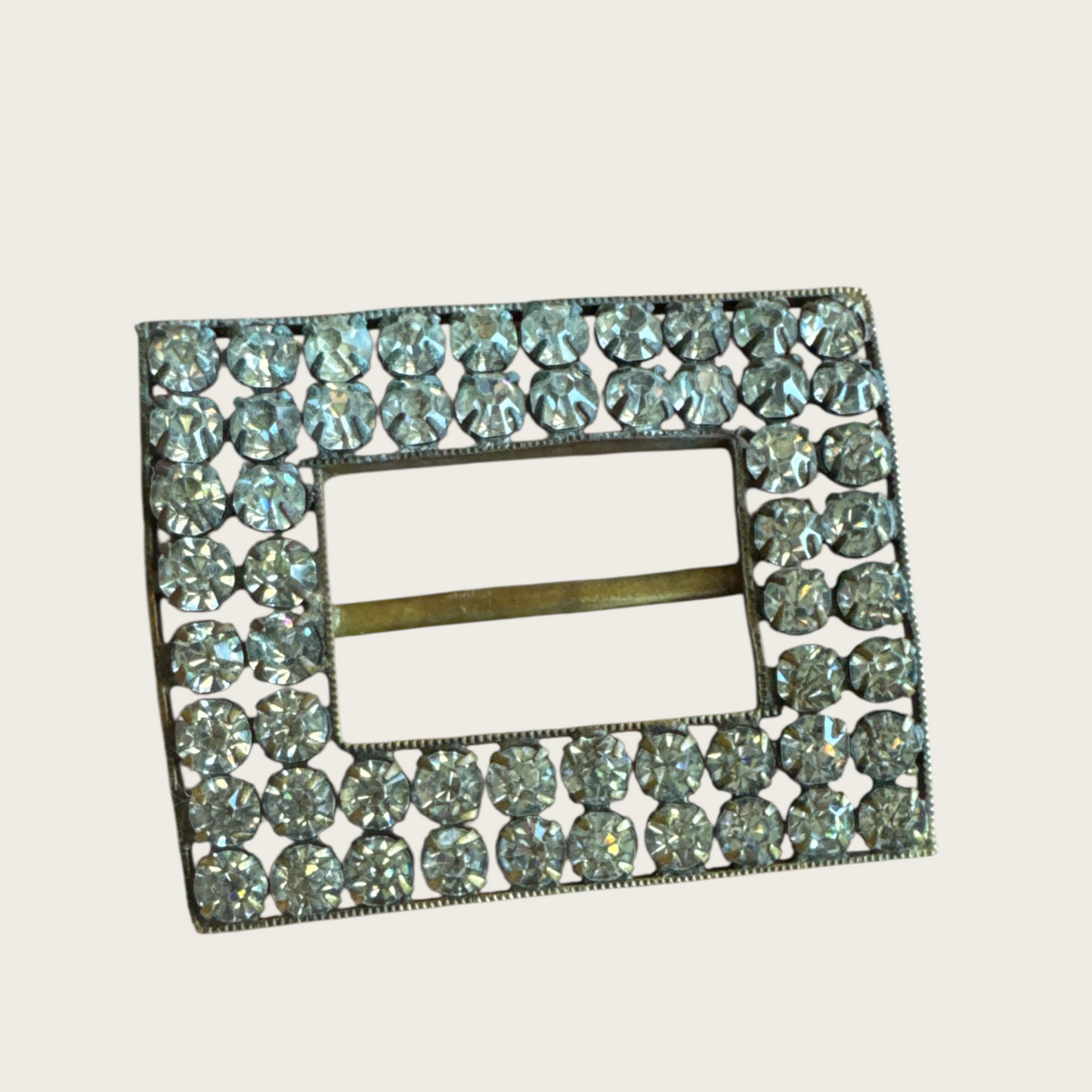 Antique Czechoslovakian Paste Rhinestone Belt Buckle – Brass Frame (c.1900–1920)