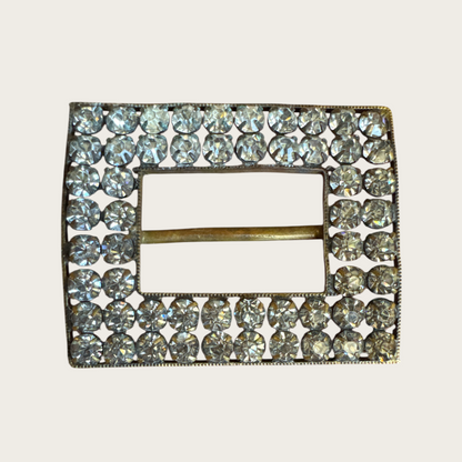 Antique Czechoslovakian Paste Rhinestone Belt Buckle – Brass Frame (c.1900–1920)