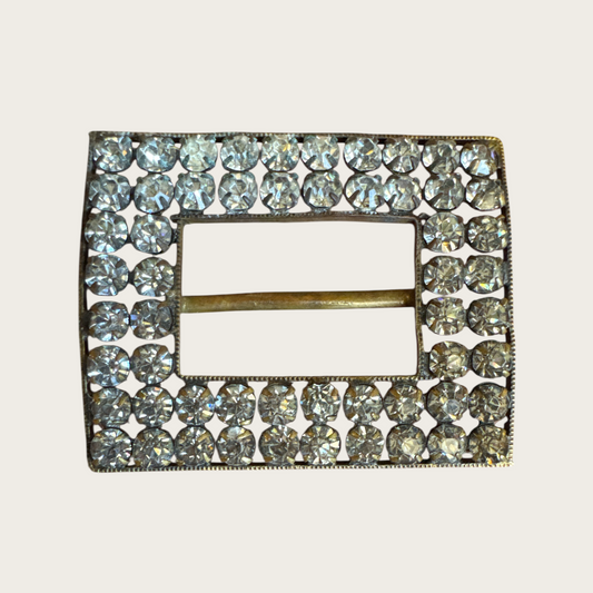 Antique Czechoslovakian Paste Rhinestone Belt Buckle – Brass Frame (c.1900–1920)